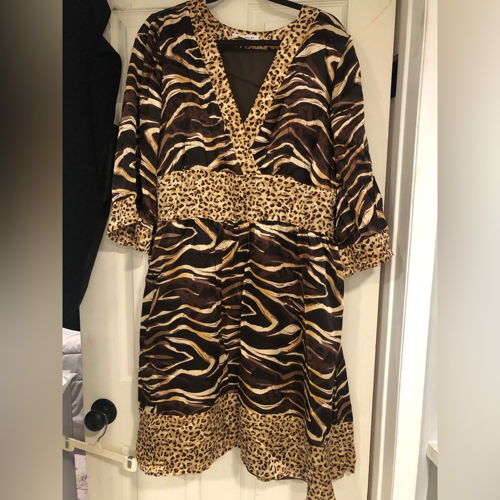 WD.NY Brown and Tan Animal Print Midi Dress